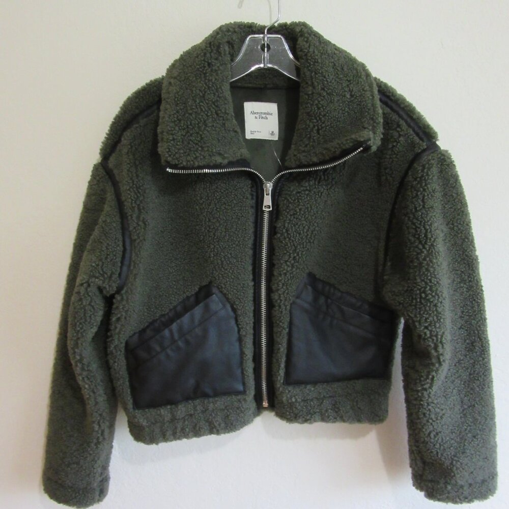 Abercrombie & Fitch Dark Green Crop Deep Pile Sherpa M Soft Velvet Lining Jacket